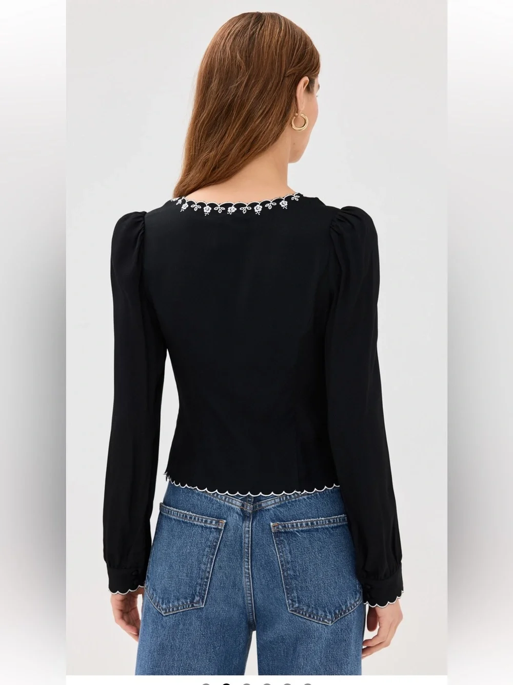 Reformation Vivia , Black V-Neck Long Sleeve Top with Cream Tie - size 2